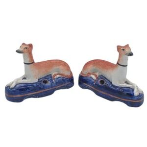 Noble English Staffordshire Whippet Hunt Game Royal Foxound Mantle Dog Pair 5”